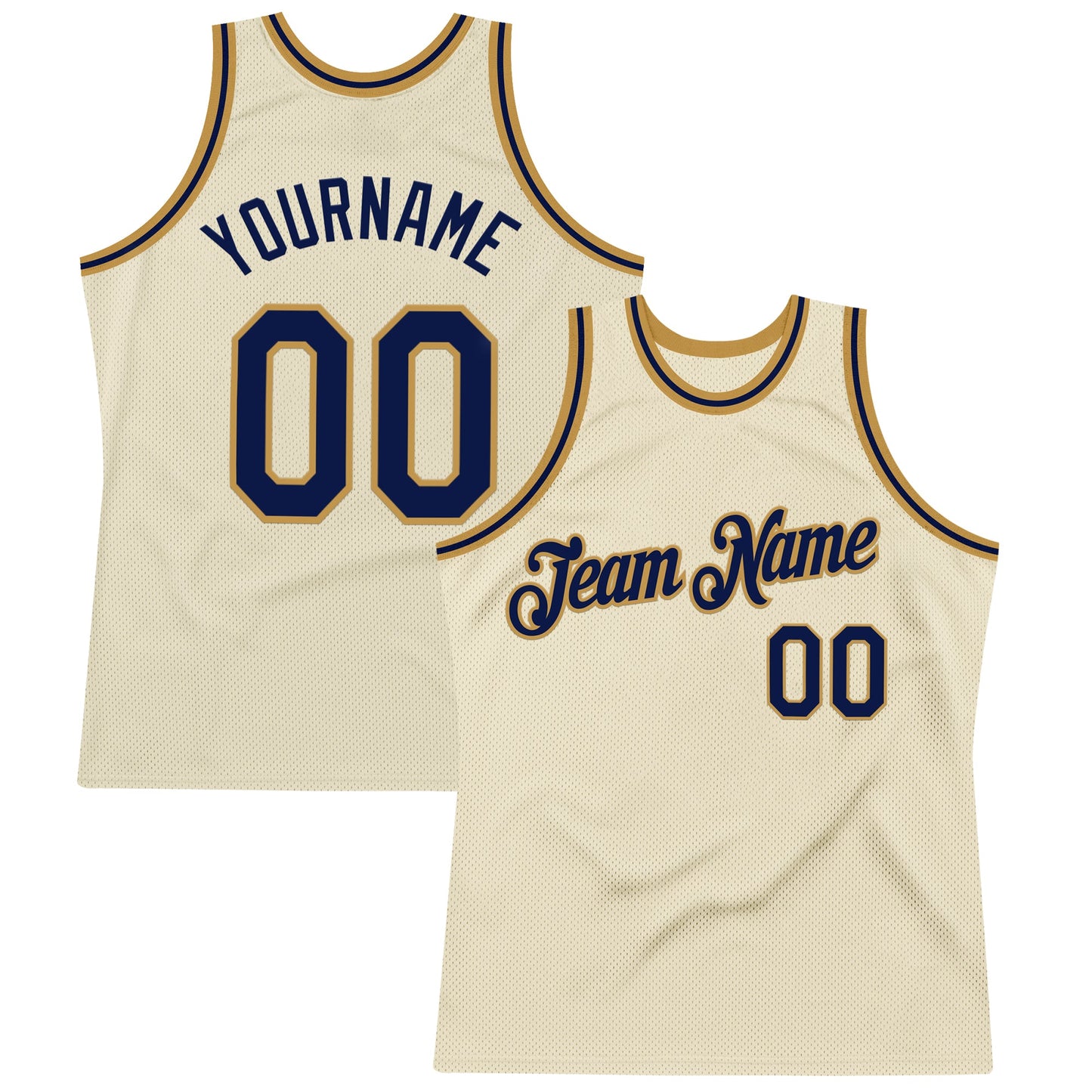 Custom Cream Navy-Old Gold Authentic Throwback Basketball Jersey - Main View