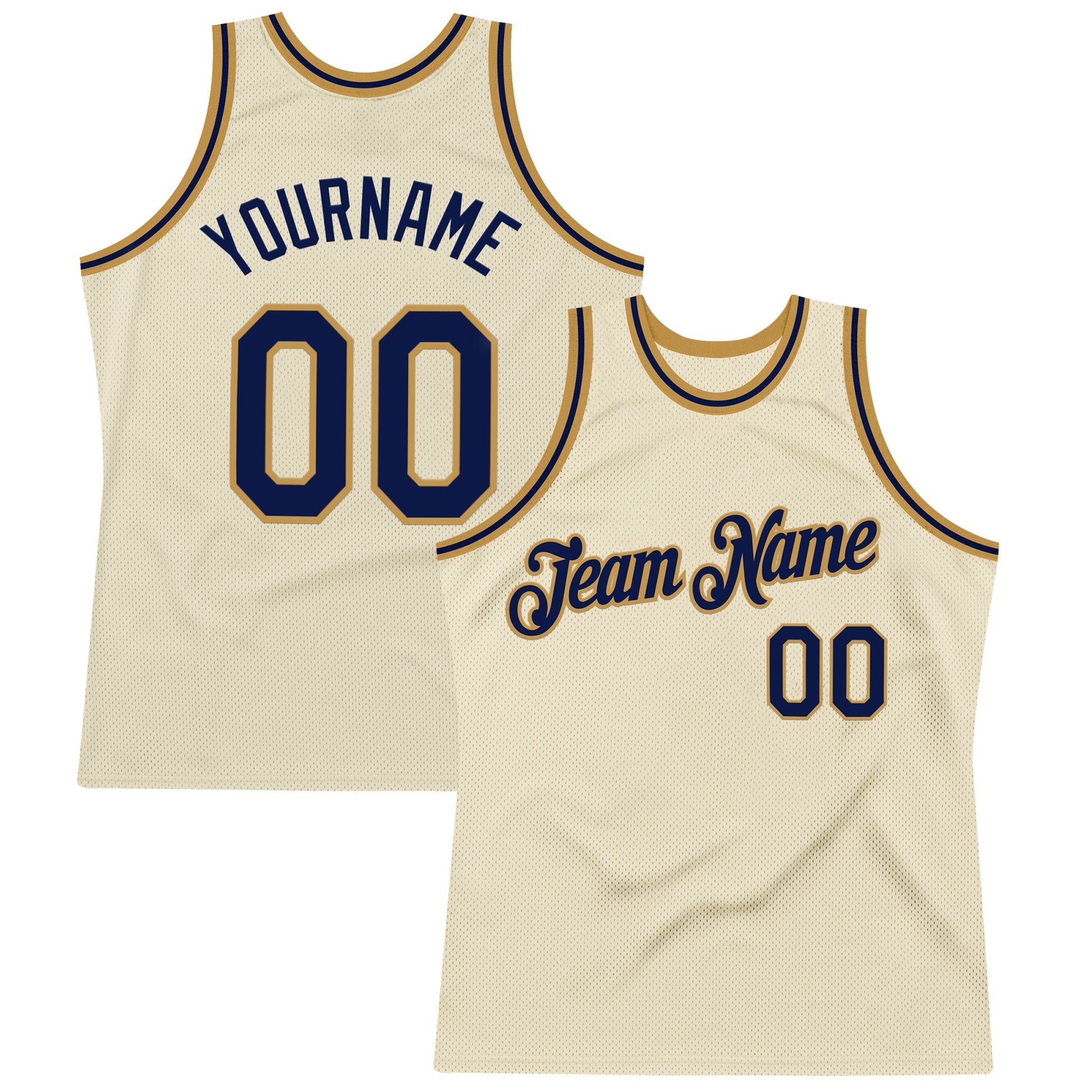 Custom Cream Navy-Old Gold Authentic Throwback Basketball Jersey - Main View