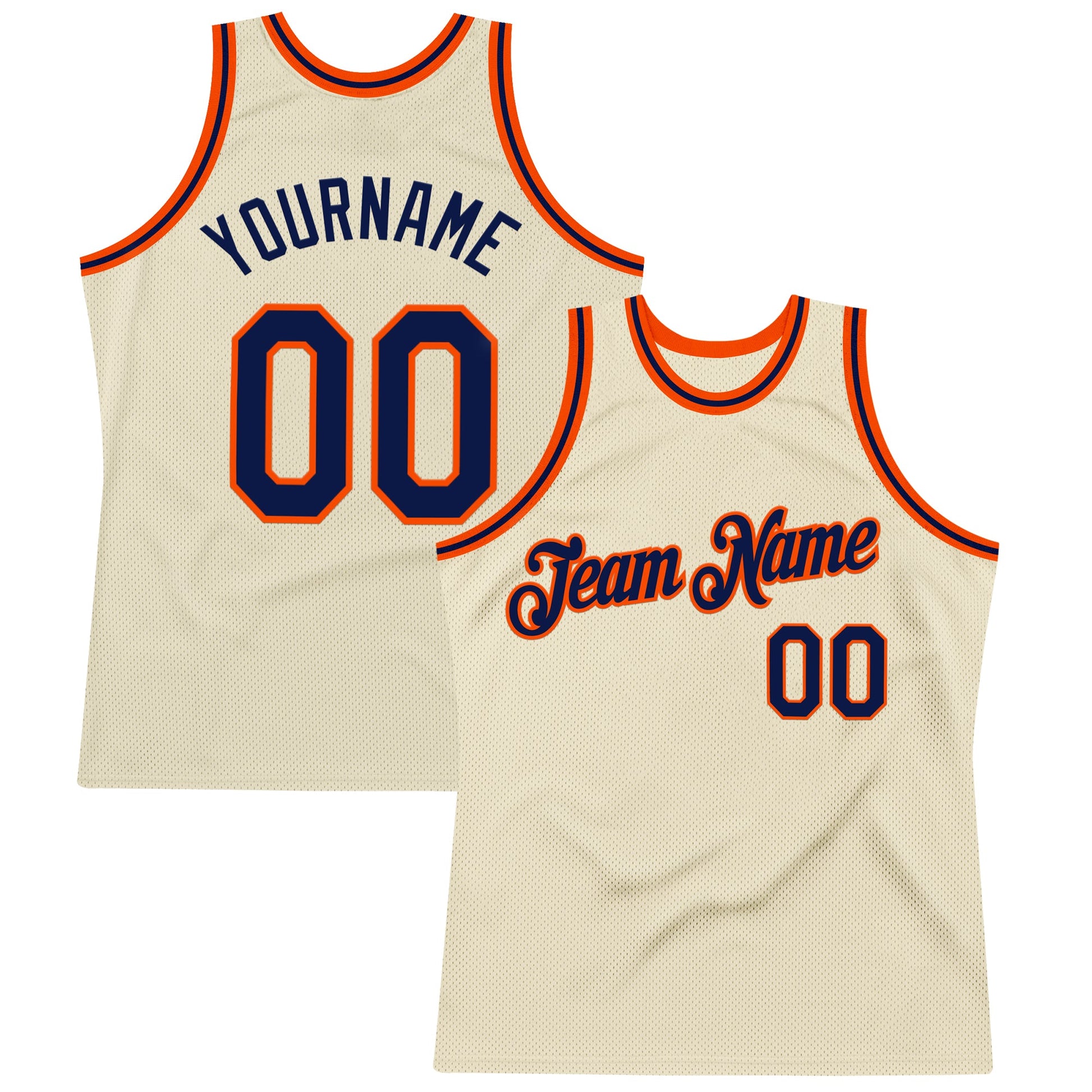 Custom Cream Navy-Orange Authentic Throwback Basketball Jersey - Main View