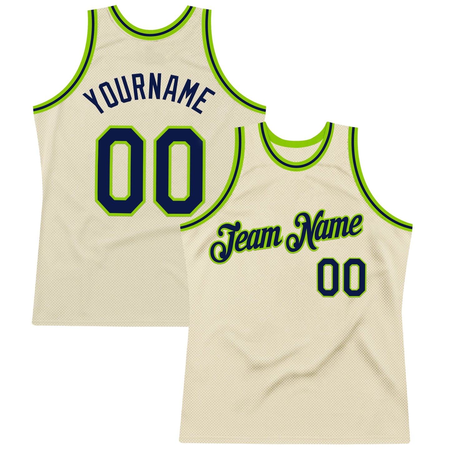 Custom Cream Navy-Neon Green Authentic Throwback Basketball Jersey - Main View