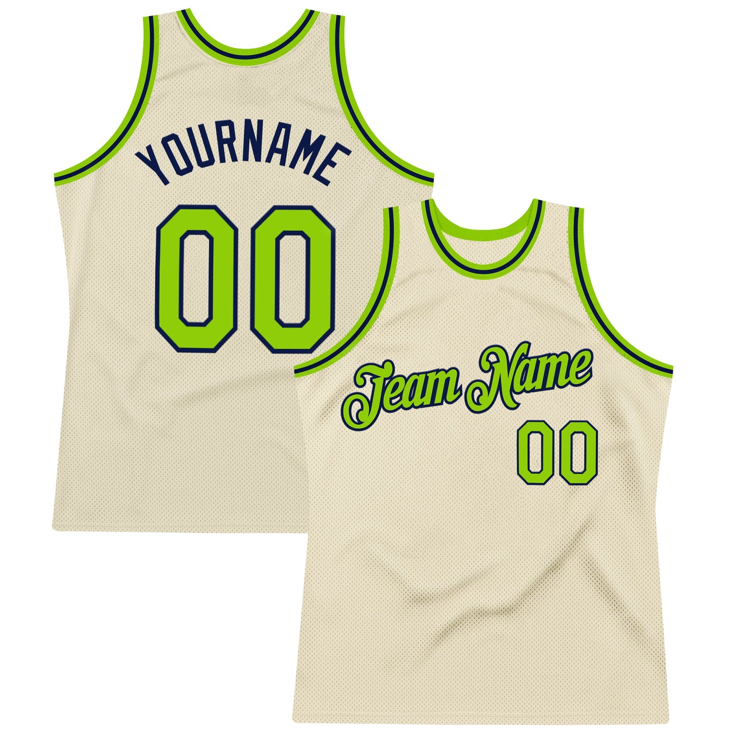 Custom Cream Neon Green-Navy Authentic Throwback Basketball Jersey - Main View