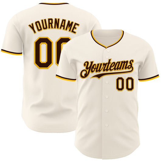 Custom Cream Brown-Gold Authentic Baseball Jersey - Main View