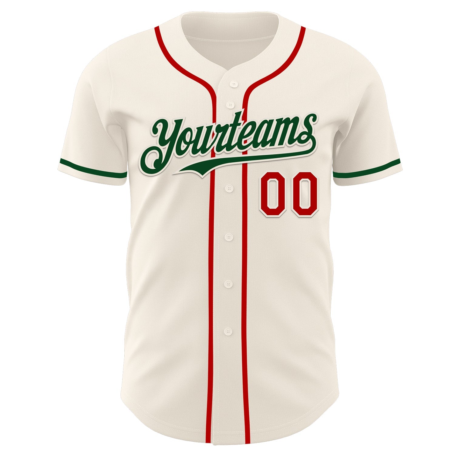Custom Cream Red-Green Authentic Baseball Jersey view 2