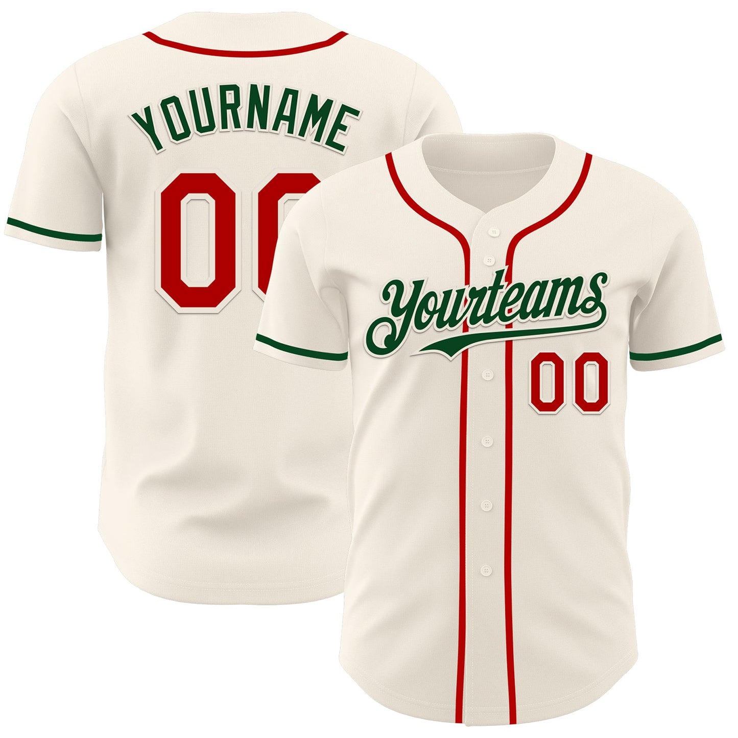 Custom Cream Red-Green Authentic Baseball Jersey - Main View