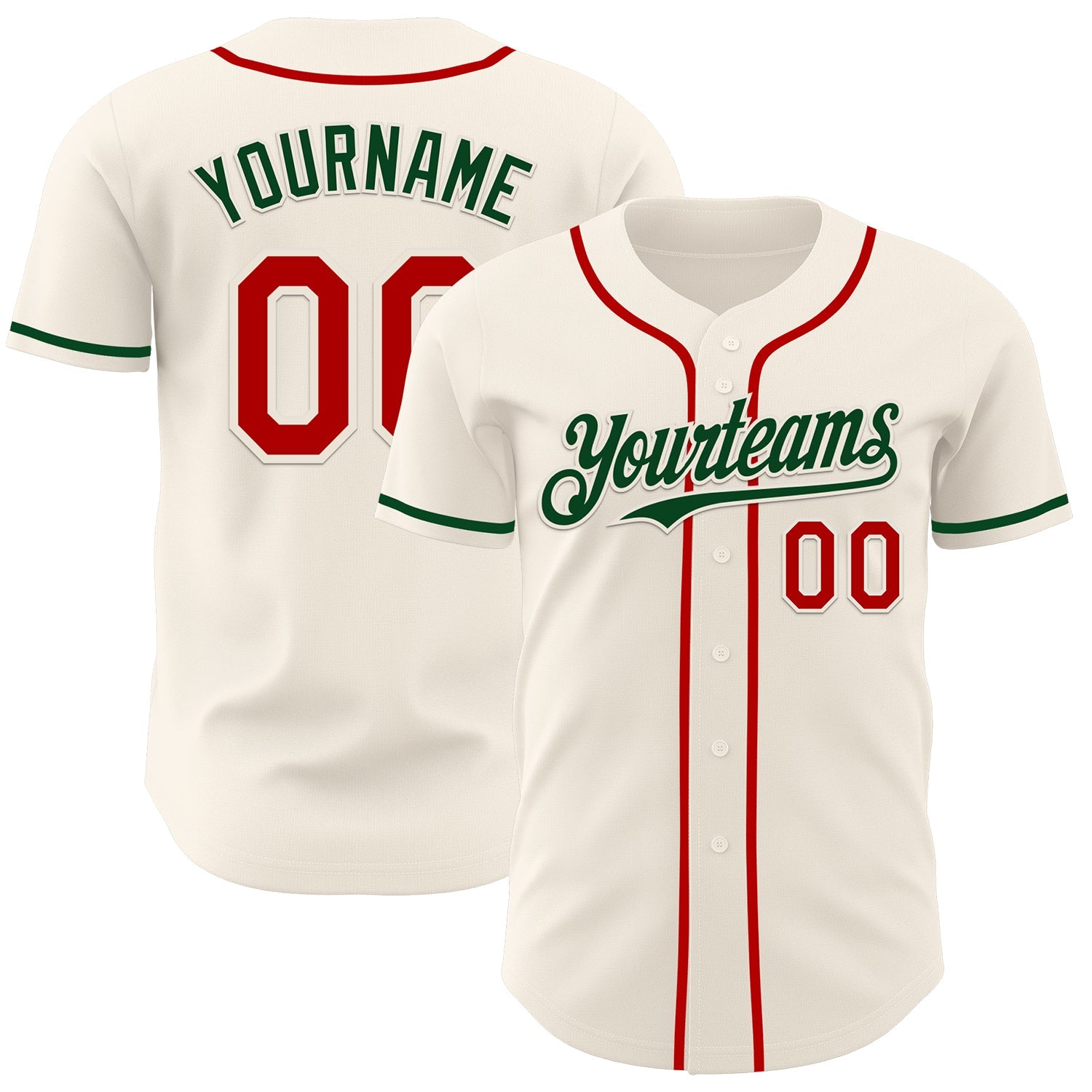 Custom Cream Red-Green Authentic Baseball Jersey - Main View