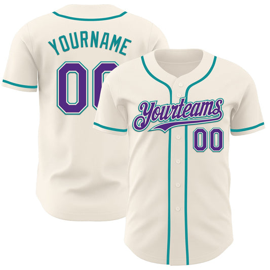 Custom Cream Purple-Teal Authentic Baseball Jersey - Main View