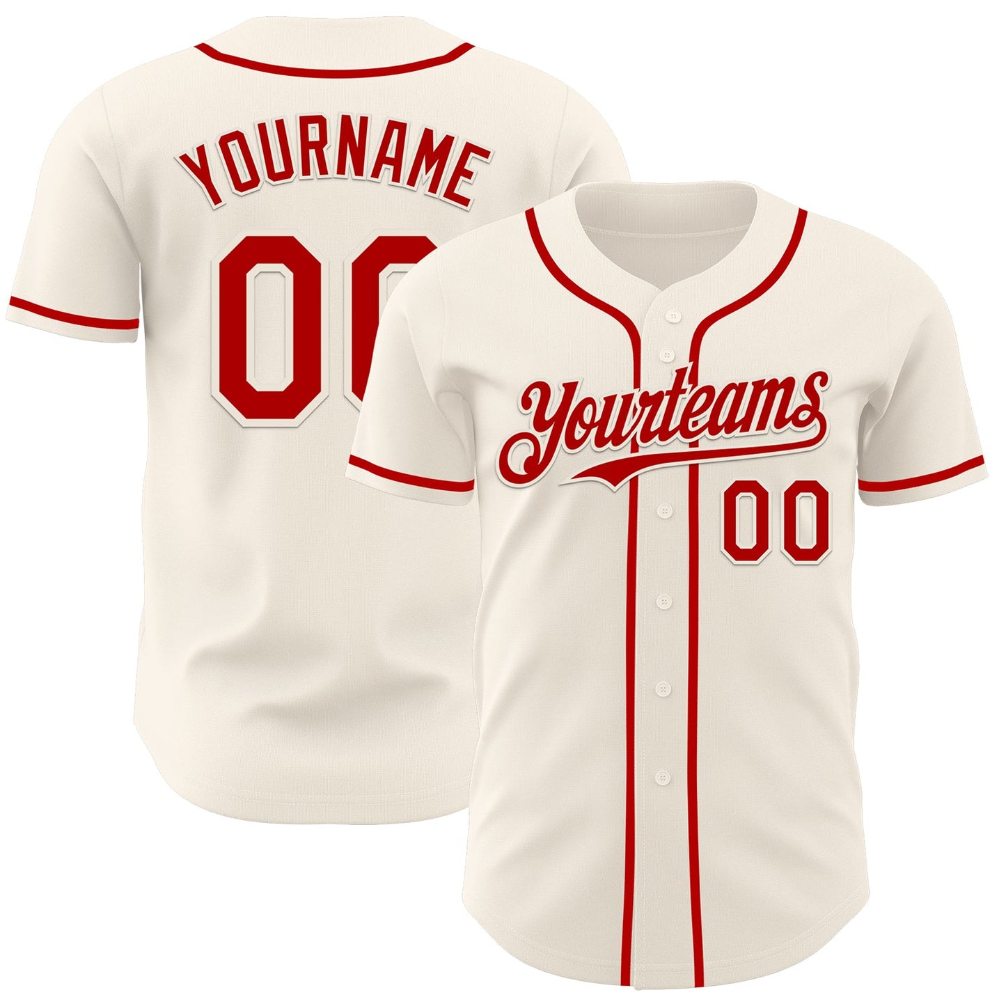 Custom Cream Red Authentic Baseball Jersey - Main View
