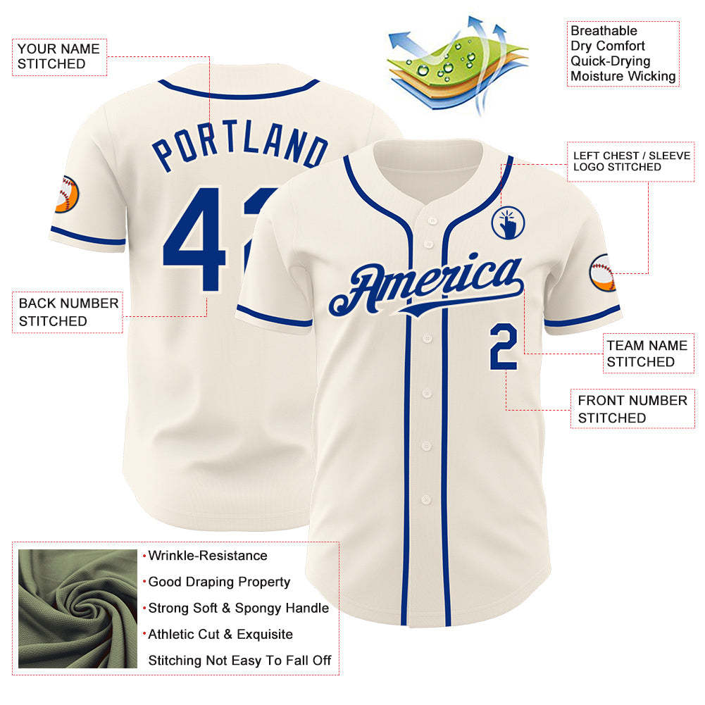 Custom Cream Royal Authentic Baseball Jersey view 3