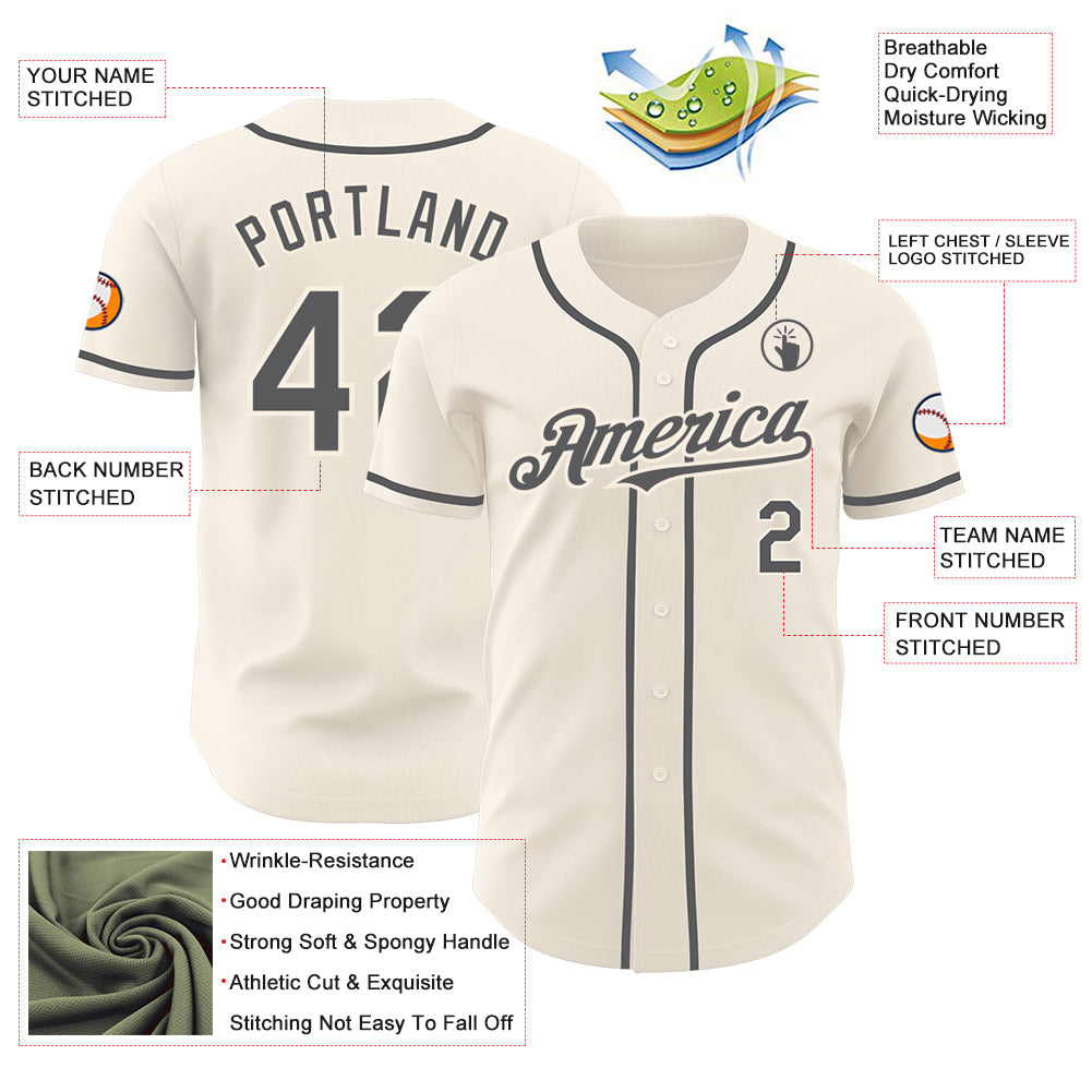 Custom Cream Steel Gray Authentic Baseball Jersey view 3