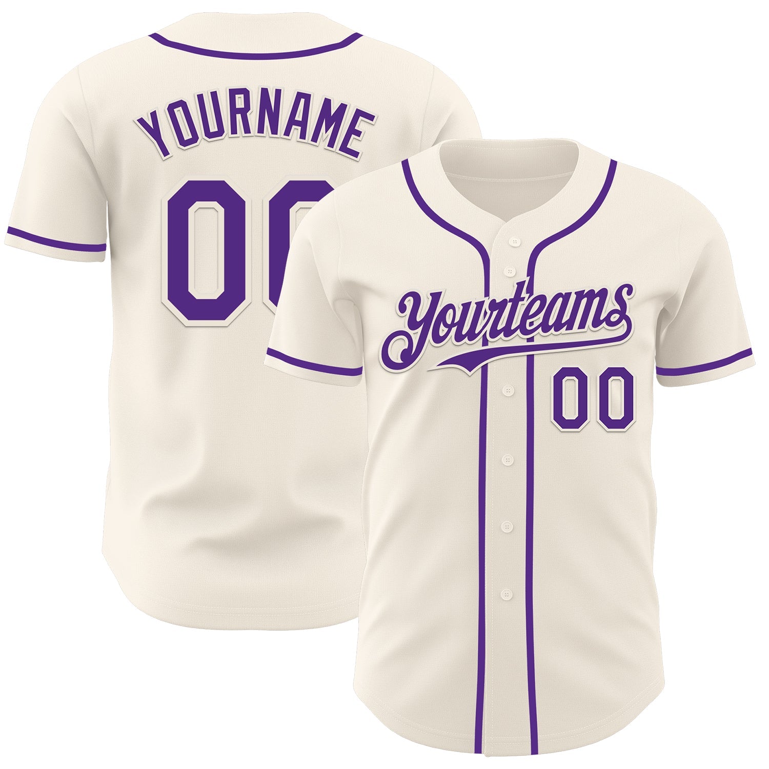 Custom Cream Purple Authentic Baseball Jersey - Main View