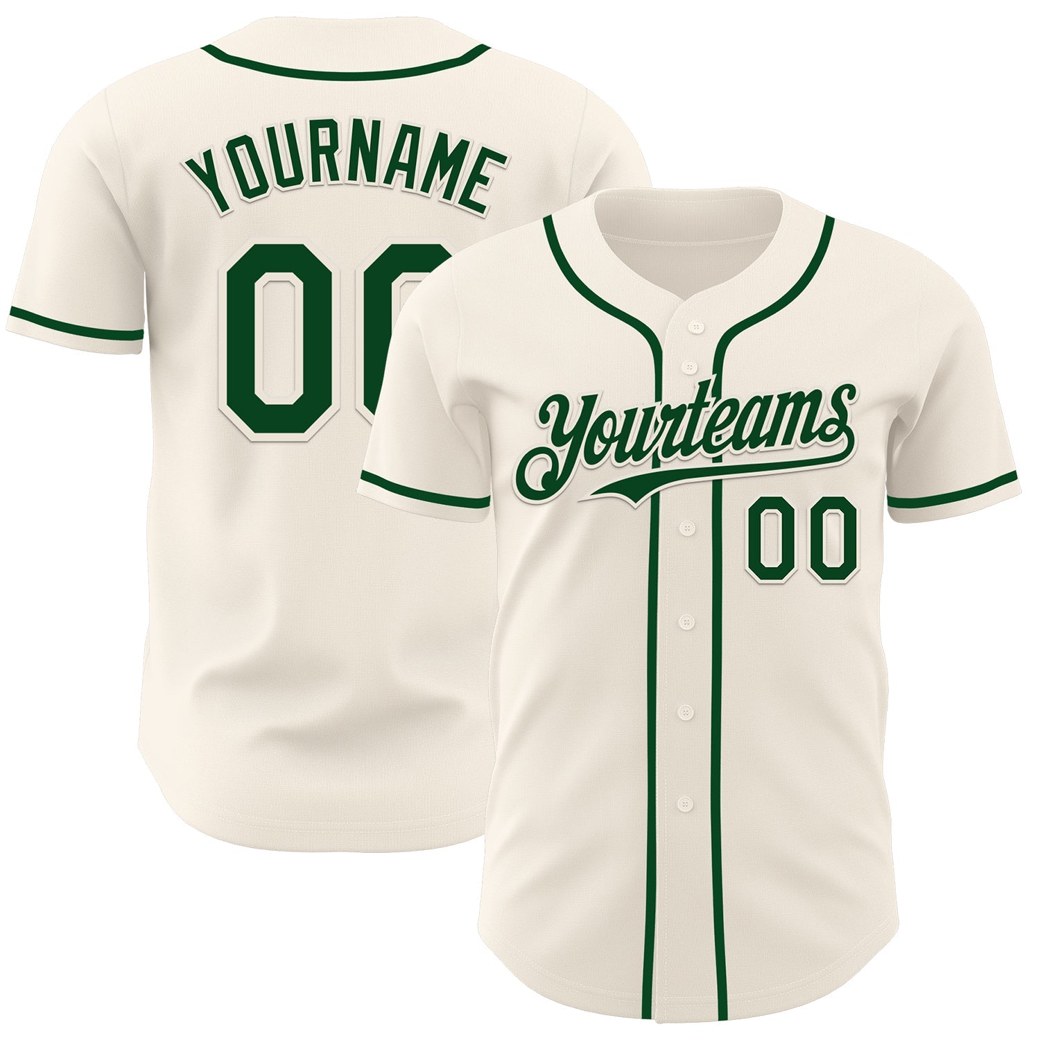 Custom Cream Green Authentic Baseball Jersey - Main View
