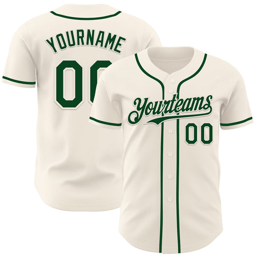 Custom Cream Green Authentic Baseball Jersey - Main View