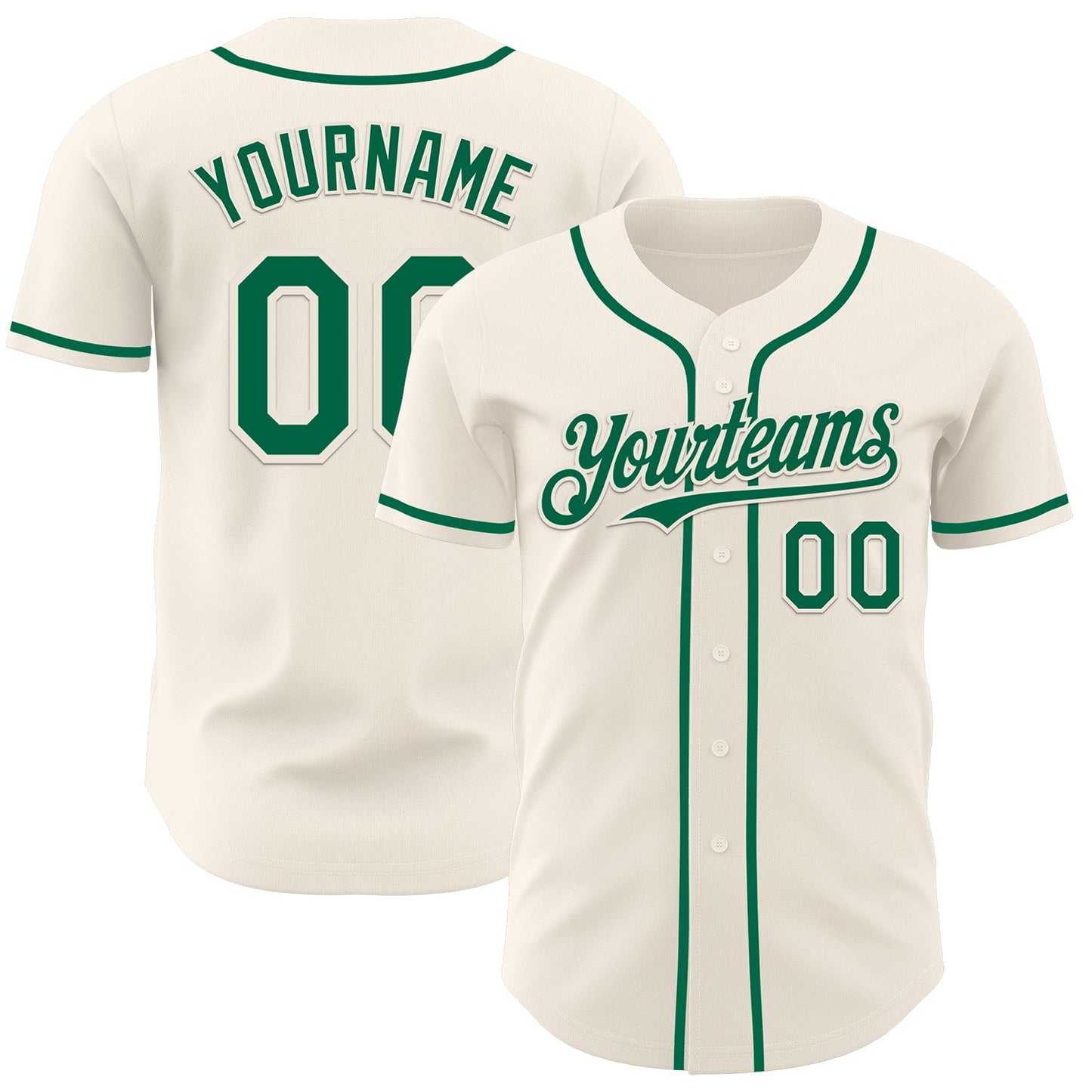 Custom Cream Kelly Green Authentic Baseball Jersey - Main View