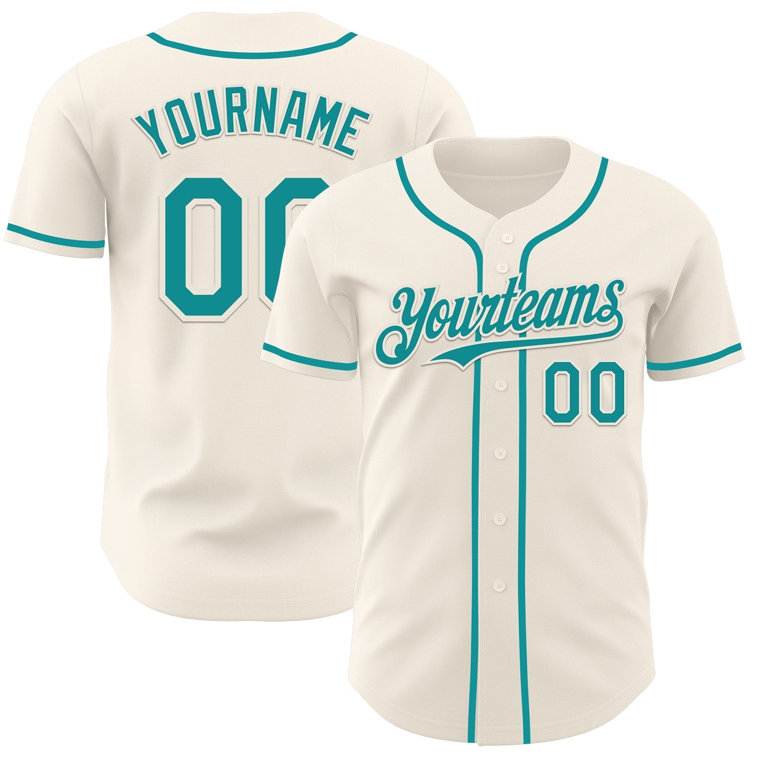 Custom Cream Teal Authentic Baseball Jersey - Main View