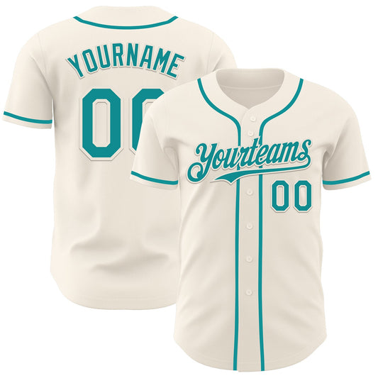 Custom Cream Teal Authentic Baseball Jersey - Main View