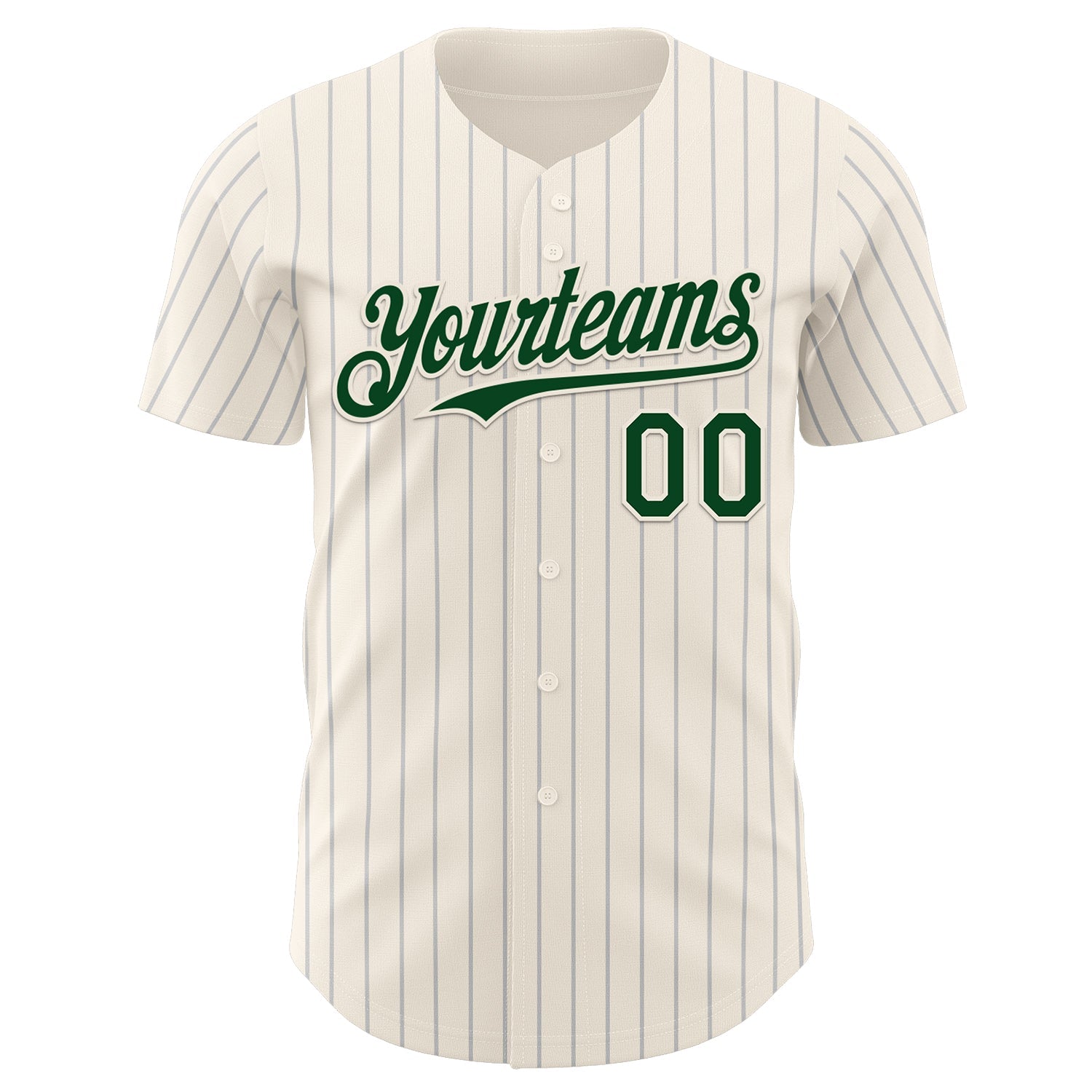 Custom Cream Gray Pinstripe Green Authentic Baseball Jersey view 2