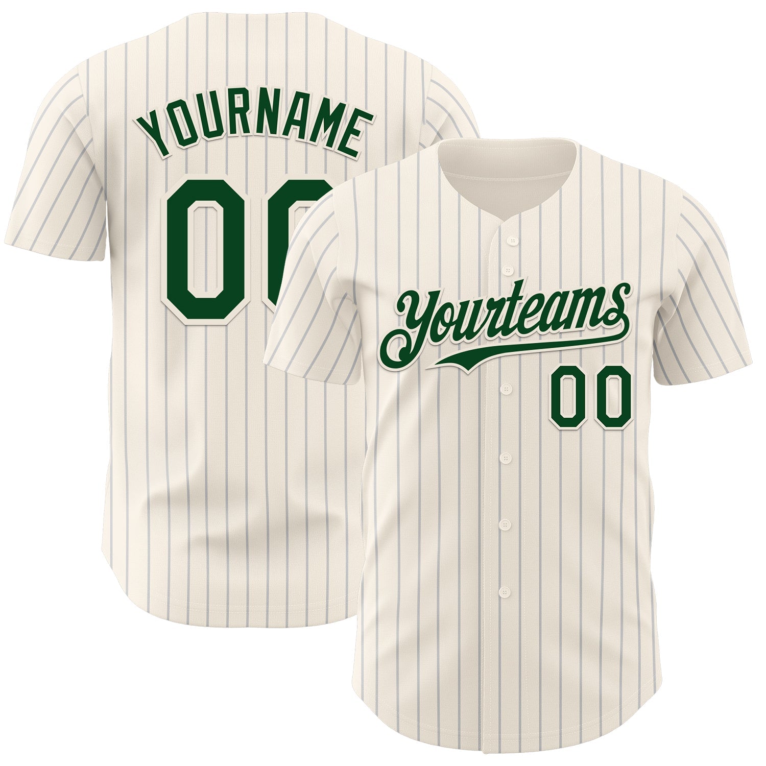 Custom Cream Gray Pinstripe Green Authentic Baseball Jersey - Main View