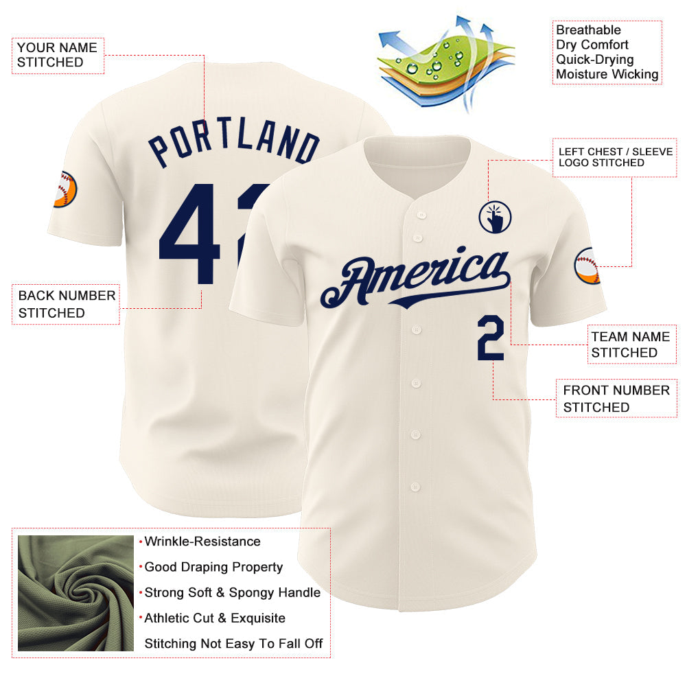 Custom Cream Navy Authentic Baseball Jersey view 3