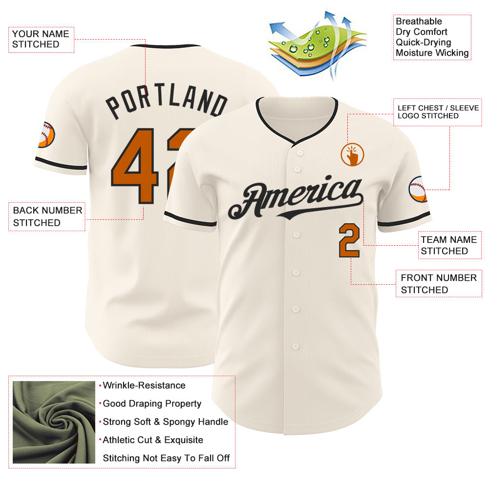 Custom Cream Texas Orange-Black Authentic Baseball Jersey view 3
