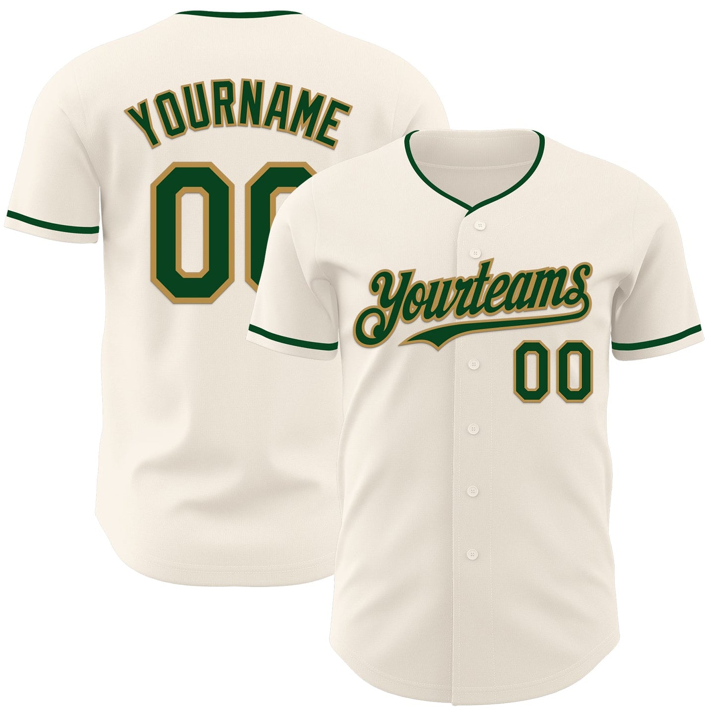 Custom Cream Green-Old Gold Authentic Baseball Jersey - Main View