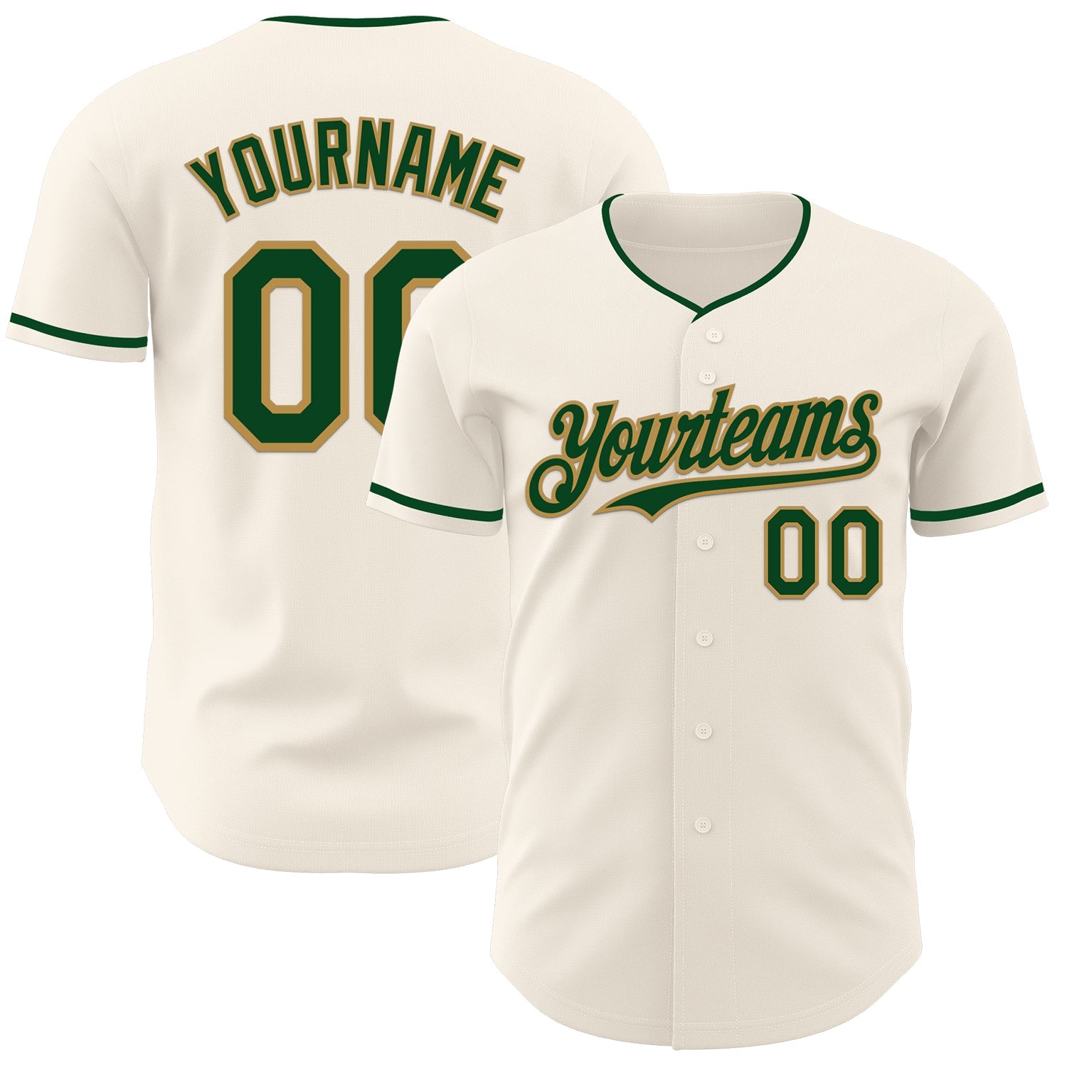Custom Cream Green-Old Gold Authentic Baseball Jersey - Main View