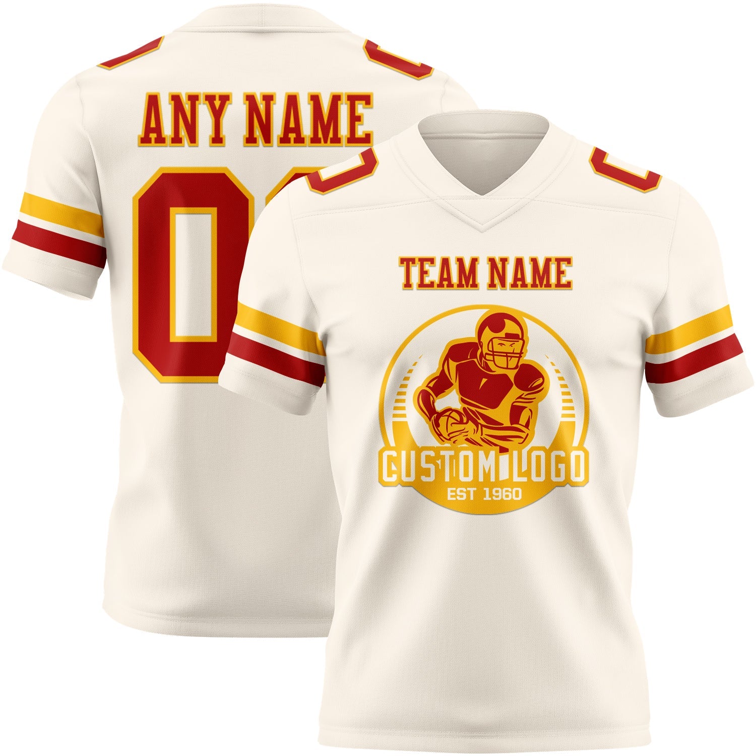 Custom Cream Red-Gold Authentic Football Jersey view 2