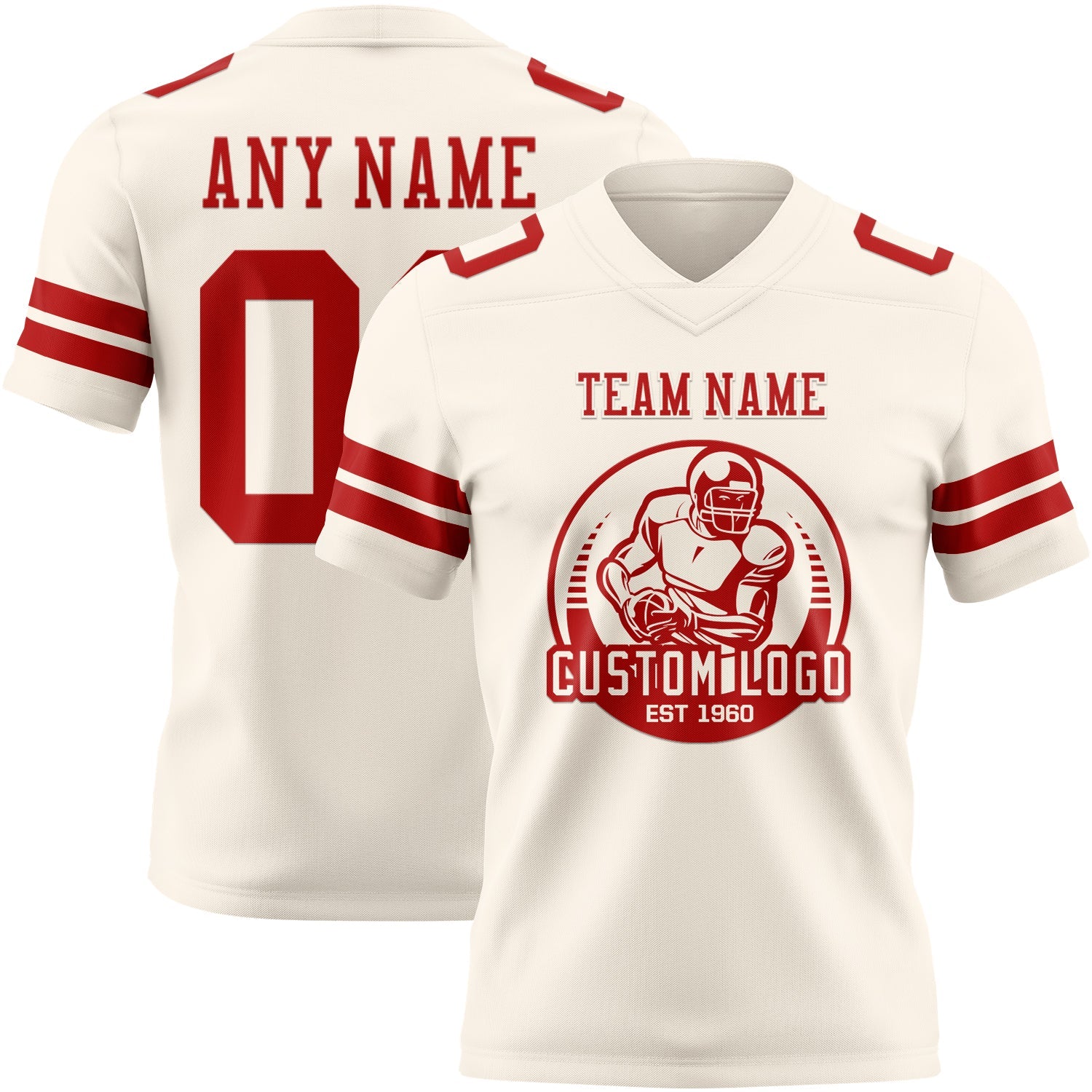 Custom Cream Red Authentic Football Jersey view 2