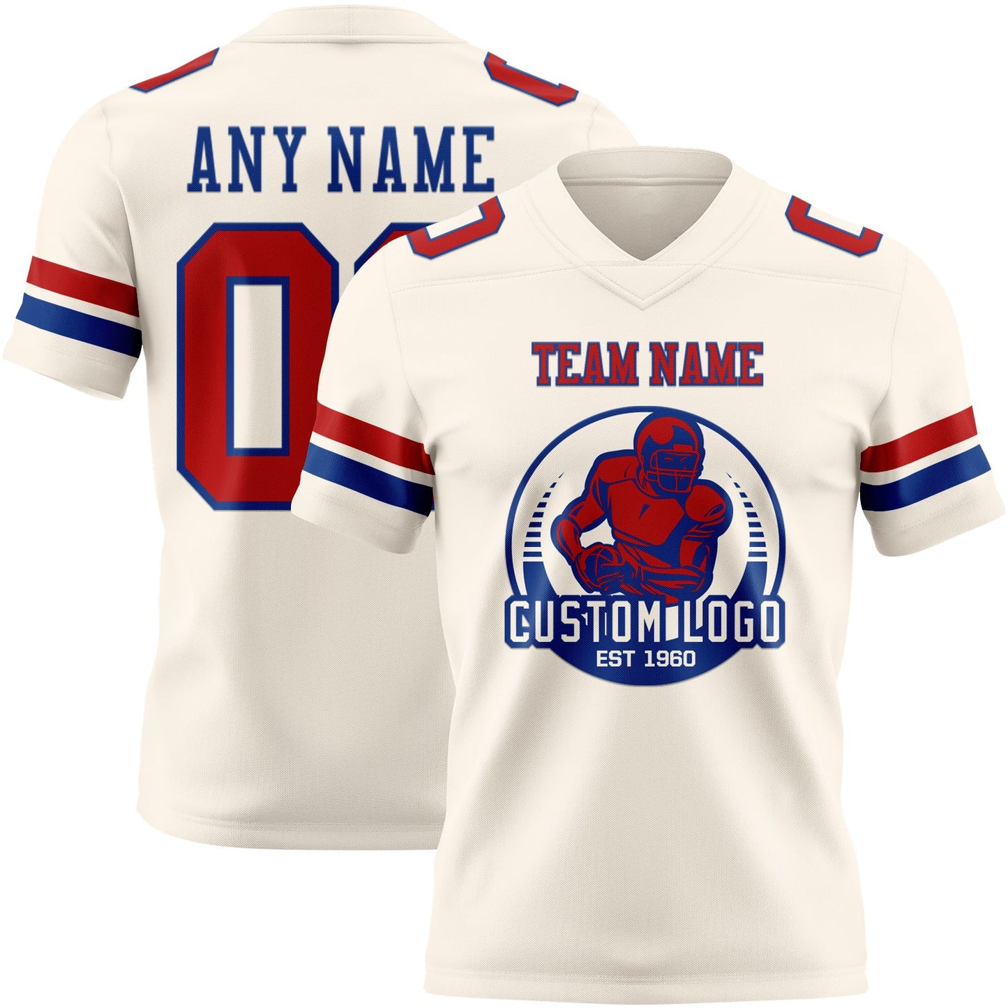 Custom Cream Red-Royal Authentic Football Jersey view 2
