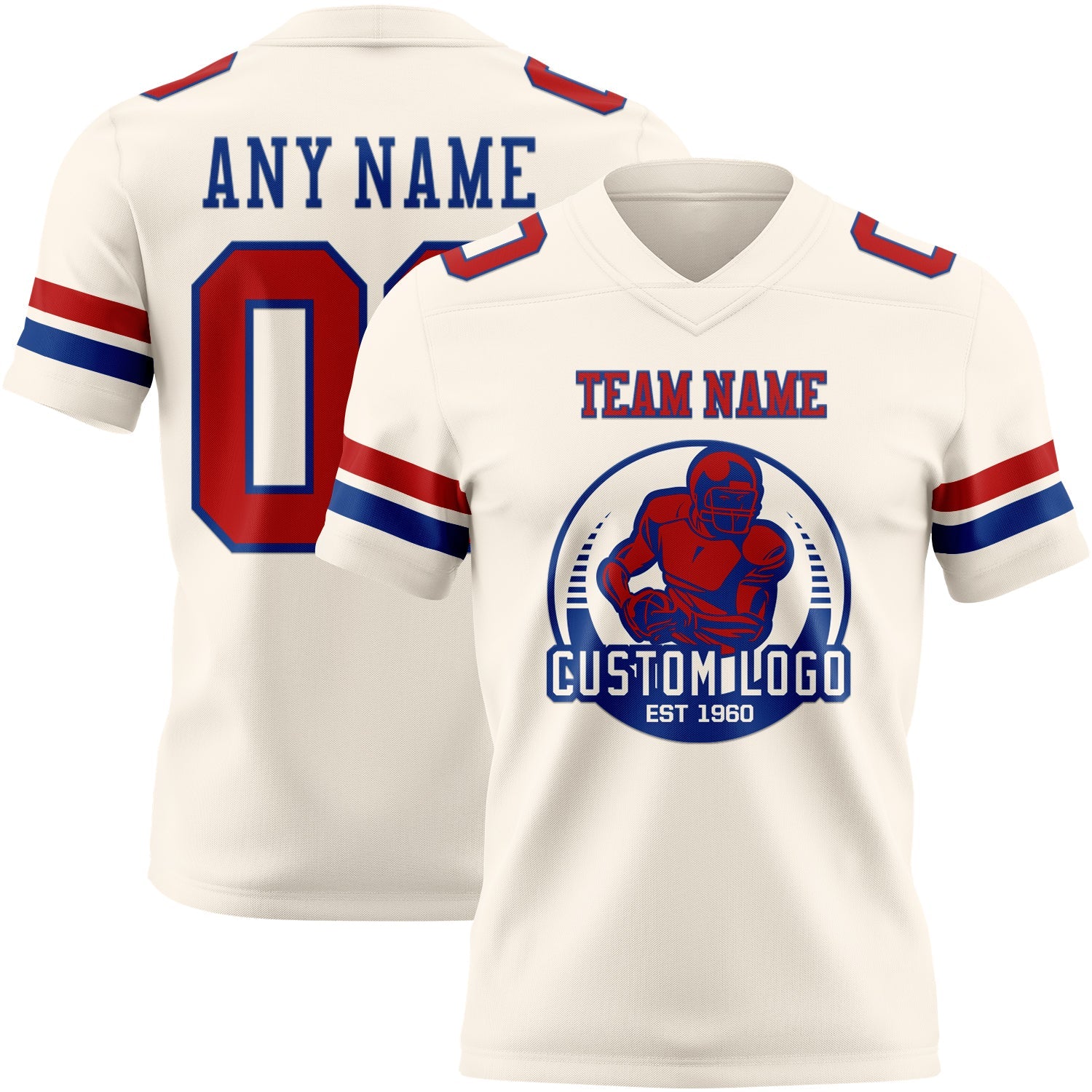 Custom Cream Red-Royal Authentic Football Jersey view 2