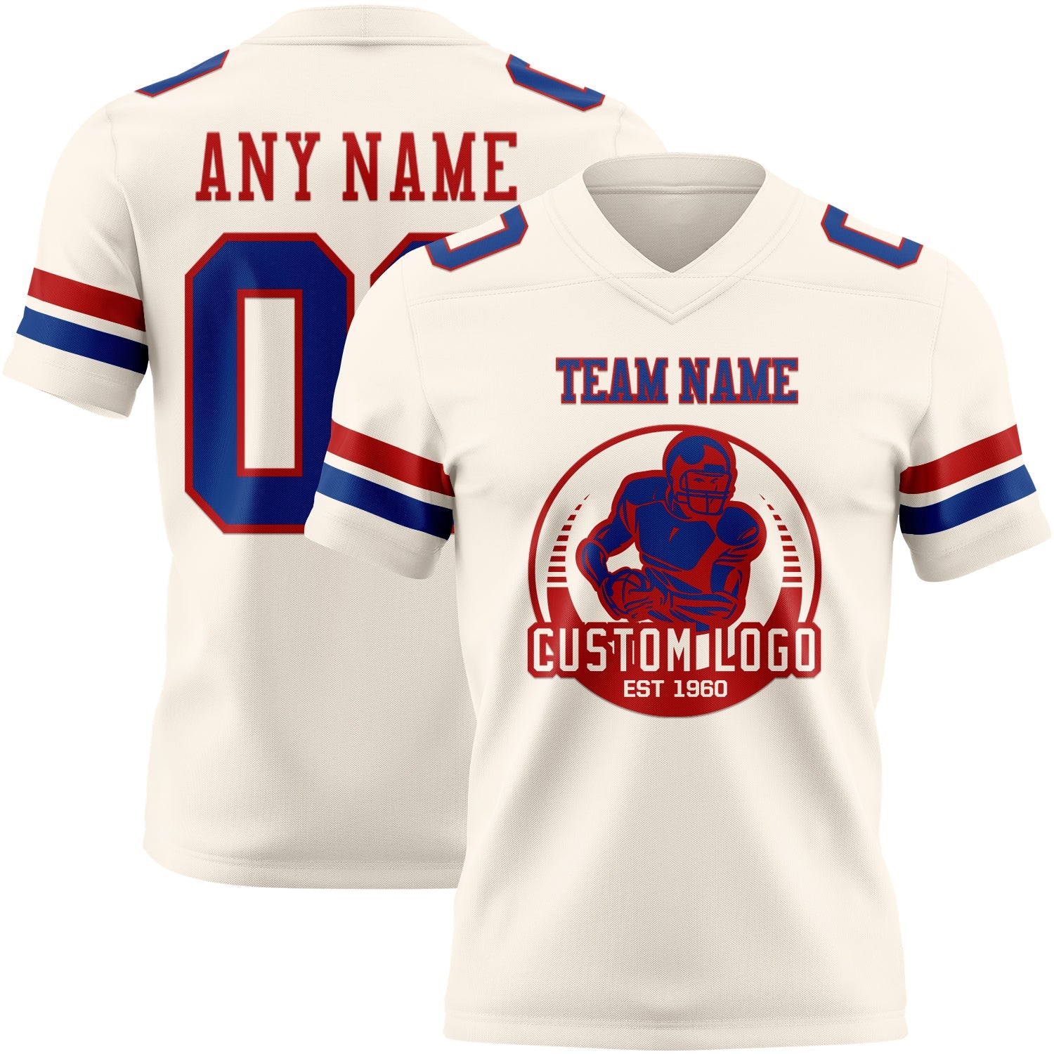 Custom Cream Royal-Red Authentic Football Jersey view 2