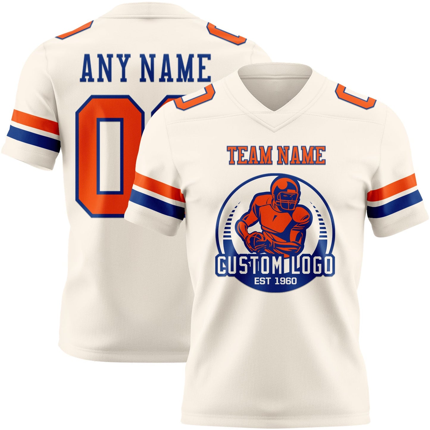 Custom Cream Orange-Royal Authentic Football Jersey view 2