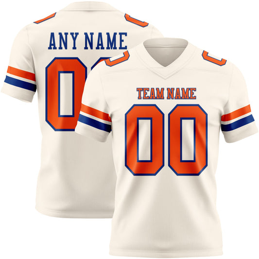 Custom Cream Orange-Royal Authentic Football Jersey - Main View