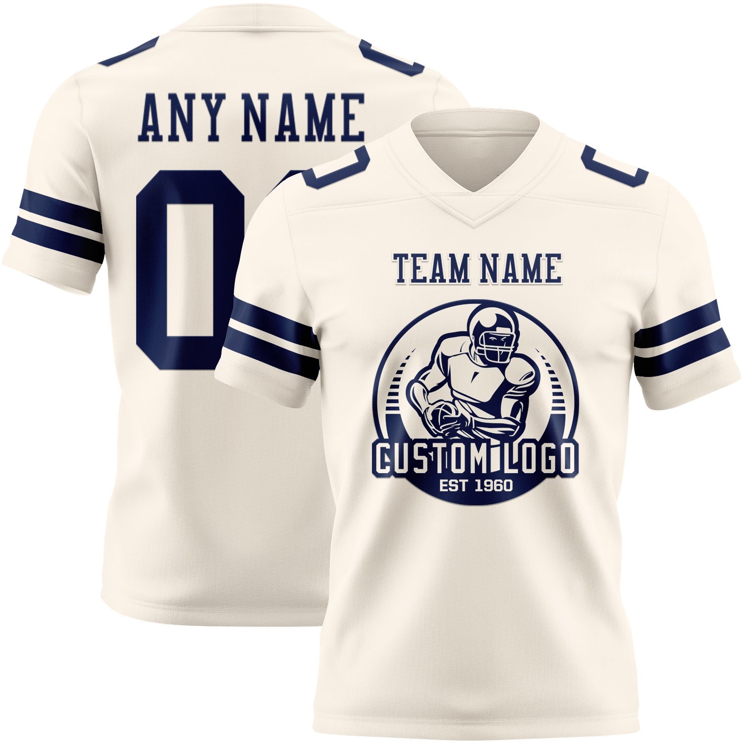 Custom Cream Navy Authentic Football Jersey view 2