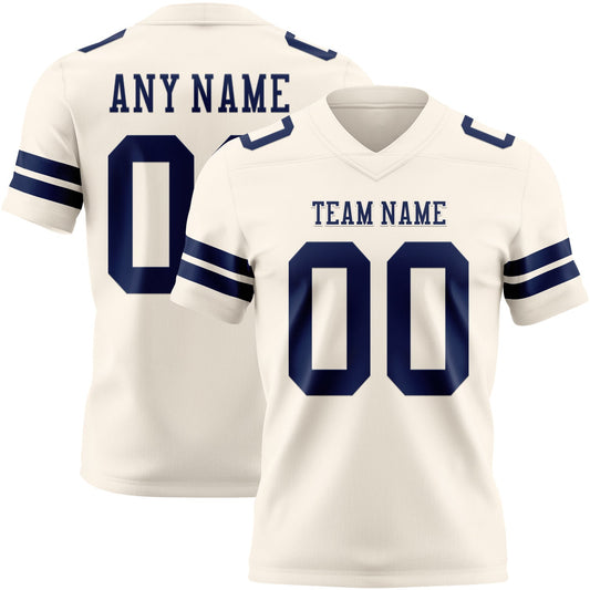 Custom Cream Navy Authentic Football Jersey - Main View