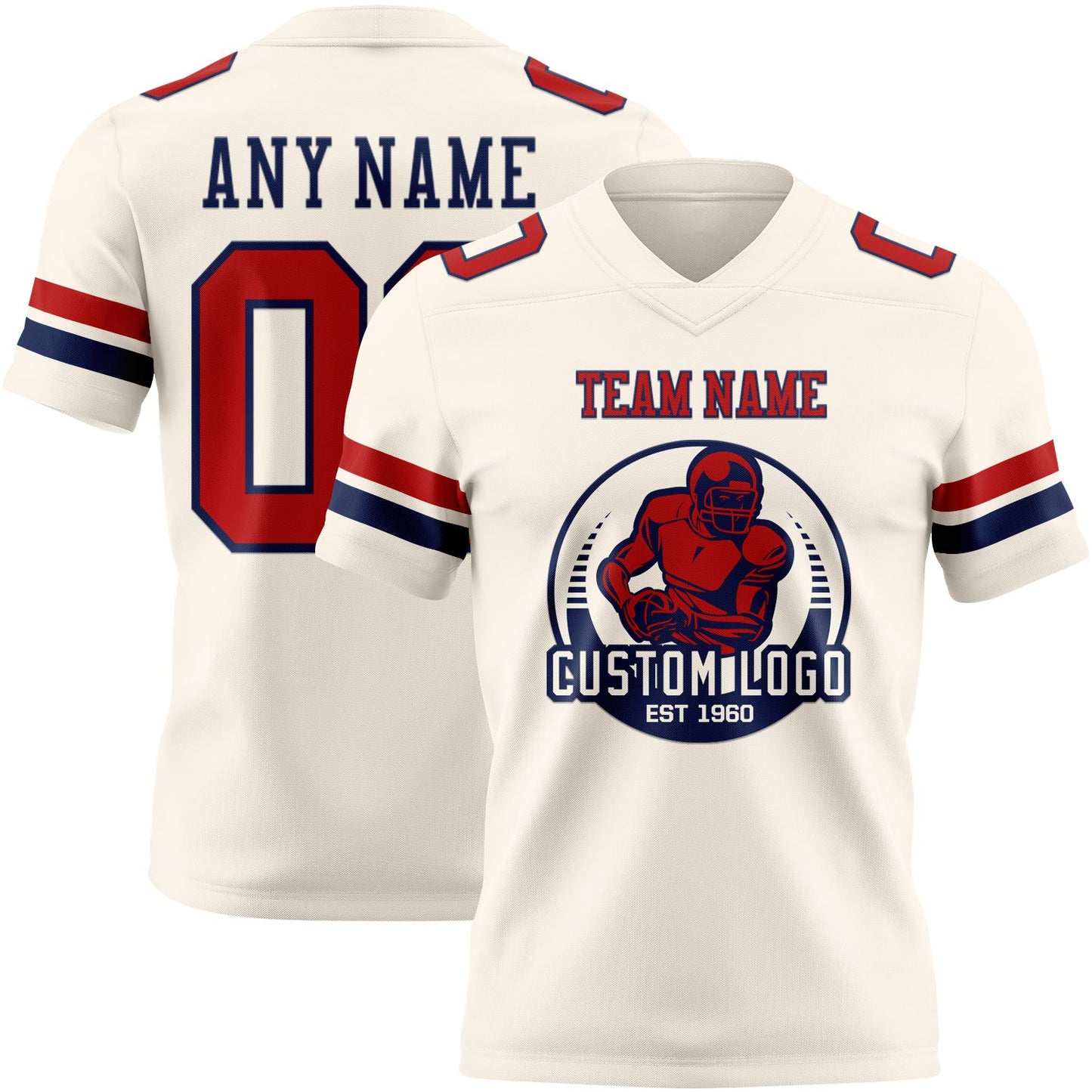 Custom Cream Red-Navy Authentic Football Jersey view 2