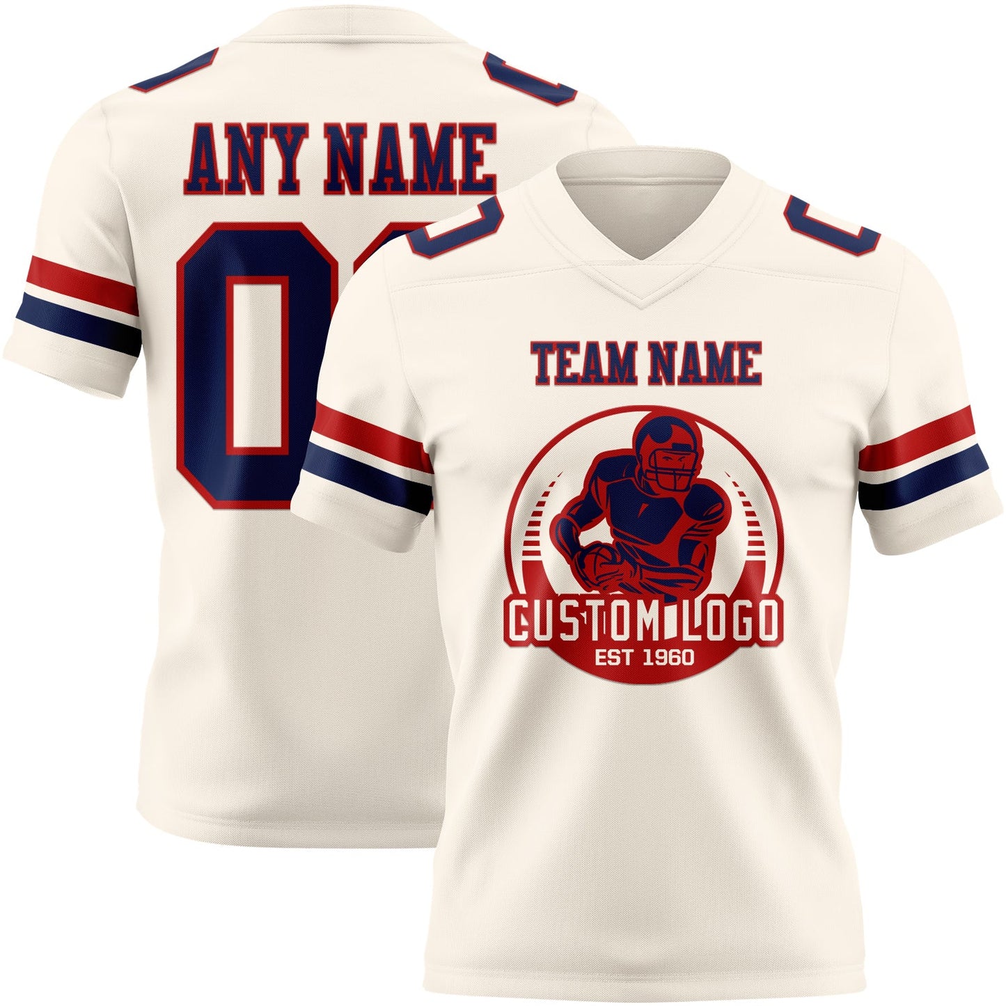 Custom Cream Navy-Red Authentic Football Jersey view 2