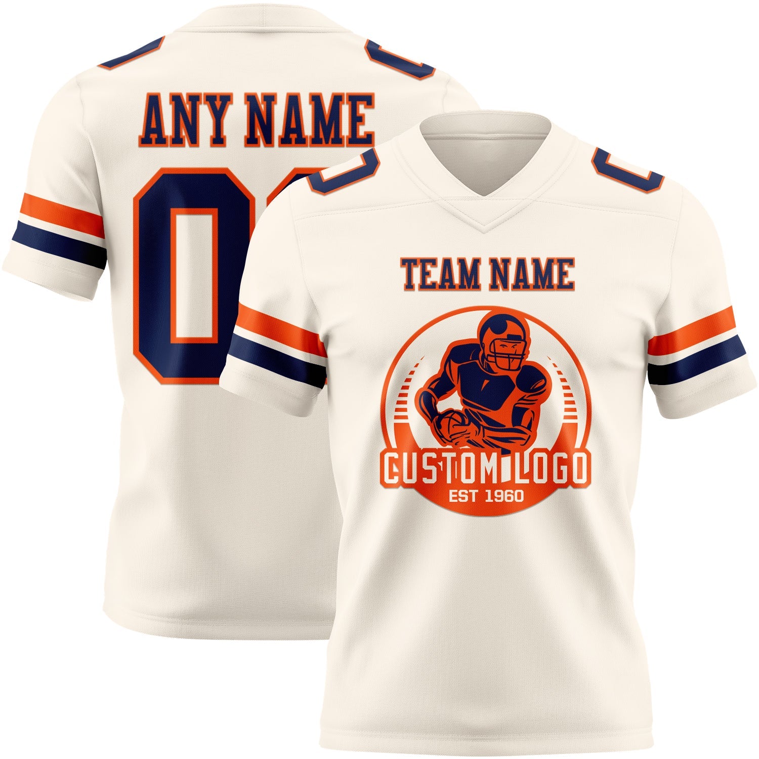 Custom Cream Navy-Orange Authentic Football Jersey view 2