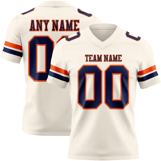 Custom Cream Navy-Orange Authentic Football Jersey - Main View