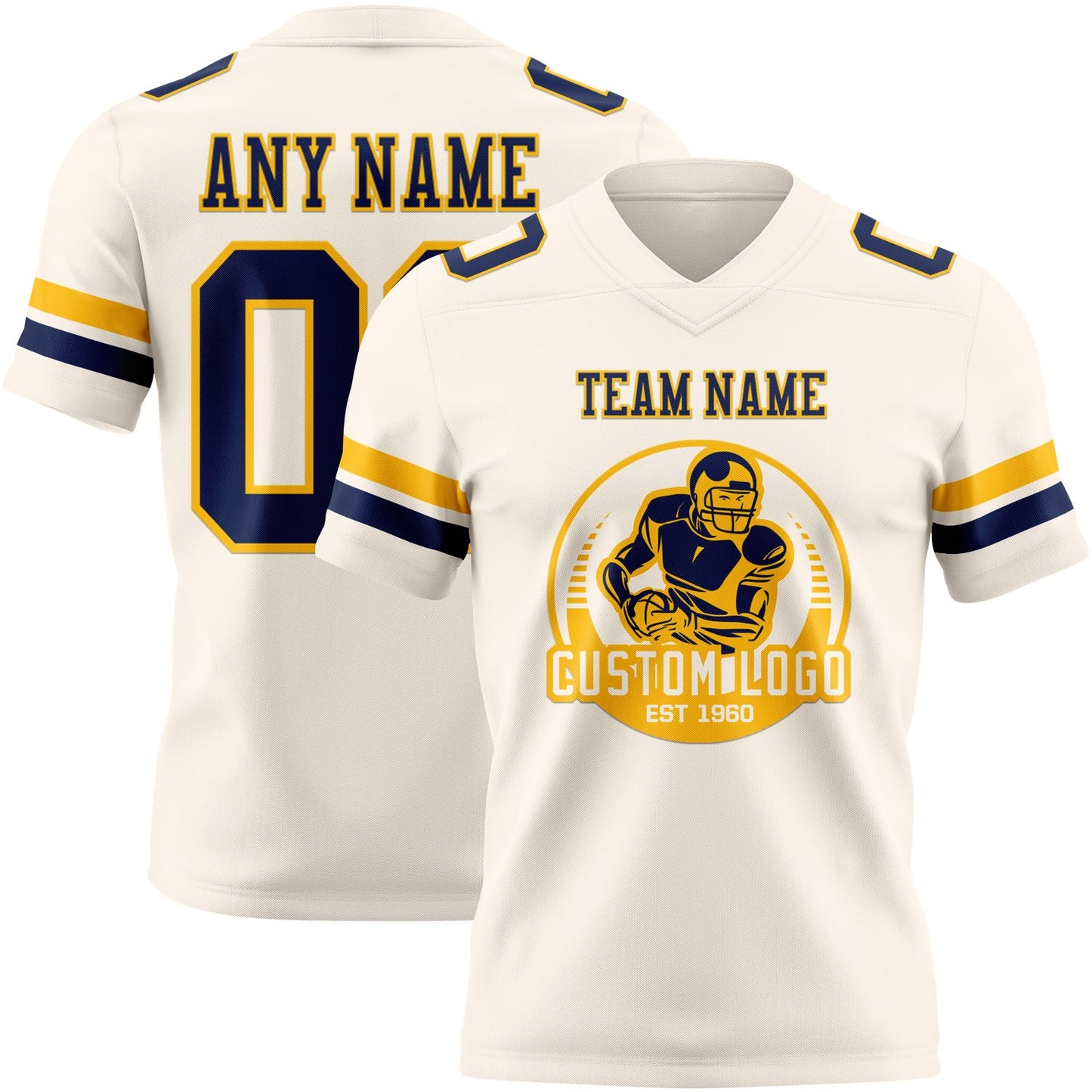 Custom Cream Navy-Gold Authentic Football Jersey view 2
