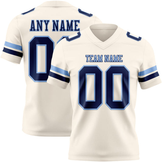 Custom Cream Navy-Light Blue Authentic Football Jersey - Main View