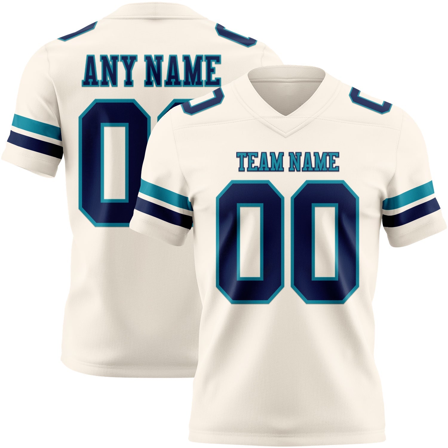 Custom Cream Navy-Teal Authentic Football Jersey - Main View