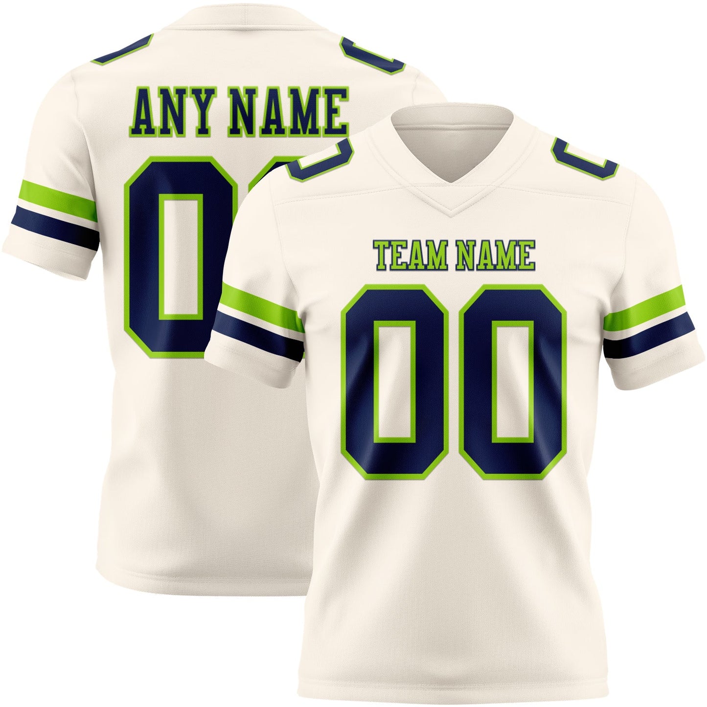 Custom Cream Navy-Neon Green Authentic Football Jersey - Main View