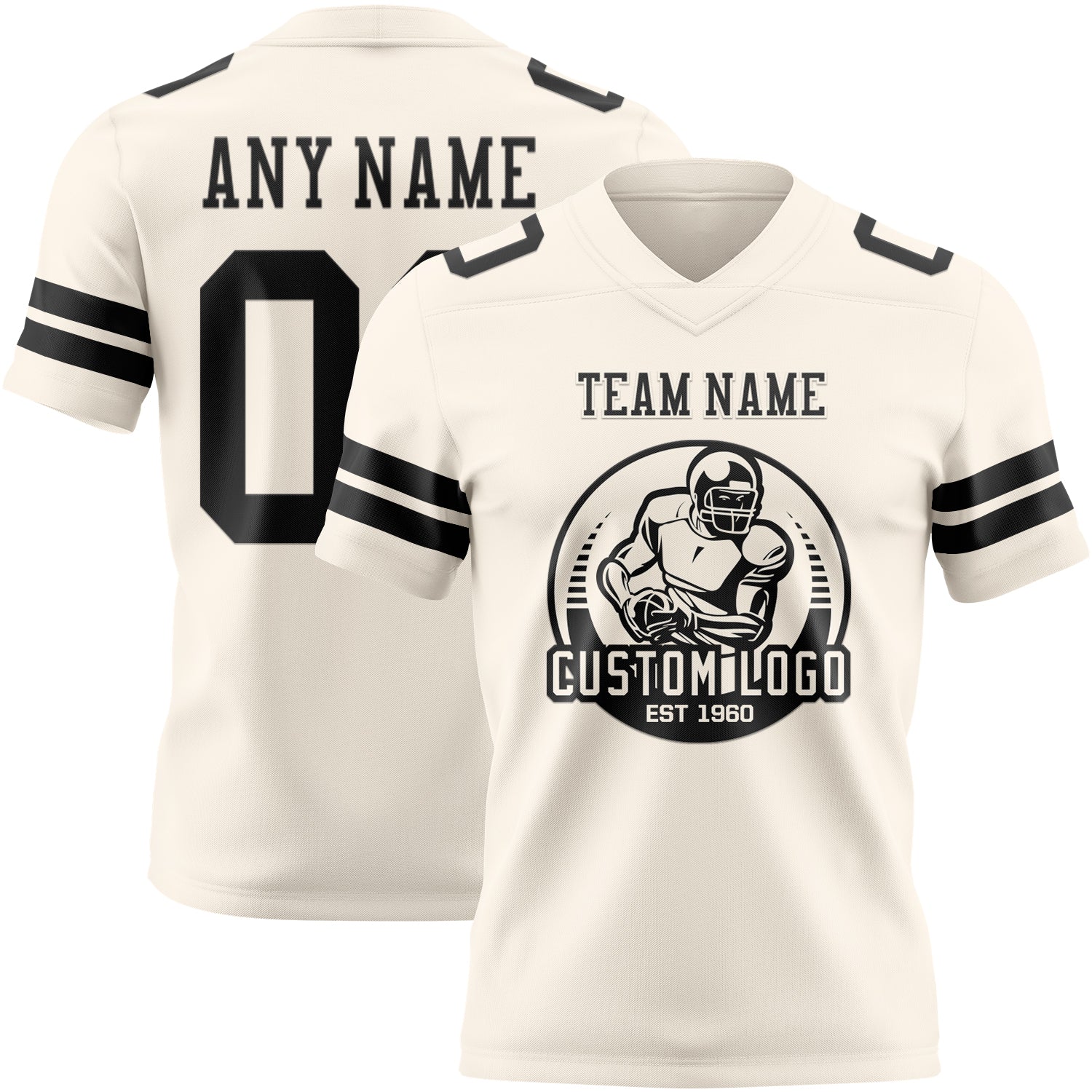 Custom Cream Black Authentic Football Jersey view 2