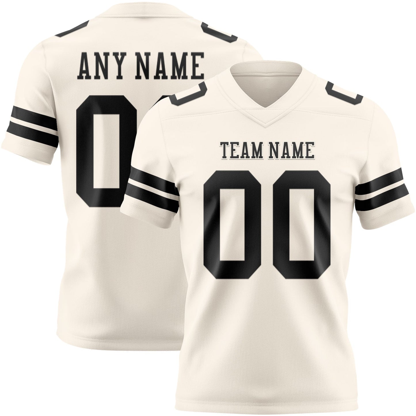 Custom Cream Black Authentic Football Jersey - Main View
