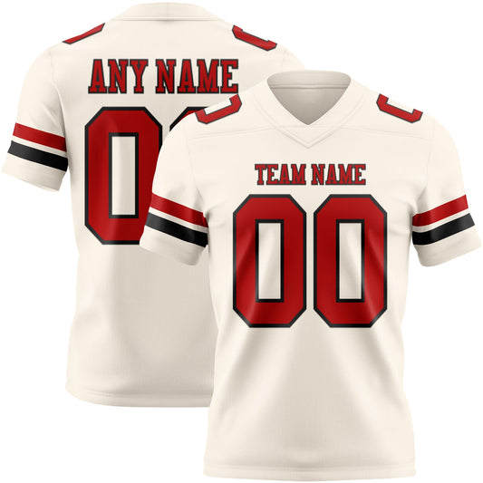 Custom Cream Red-Black Authentic Football Jersey - Main View