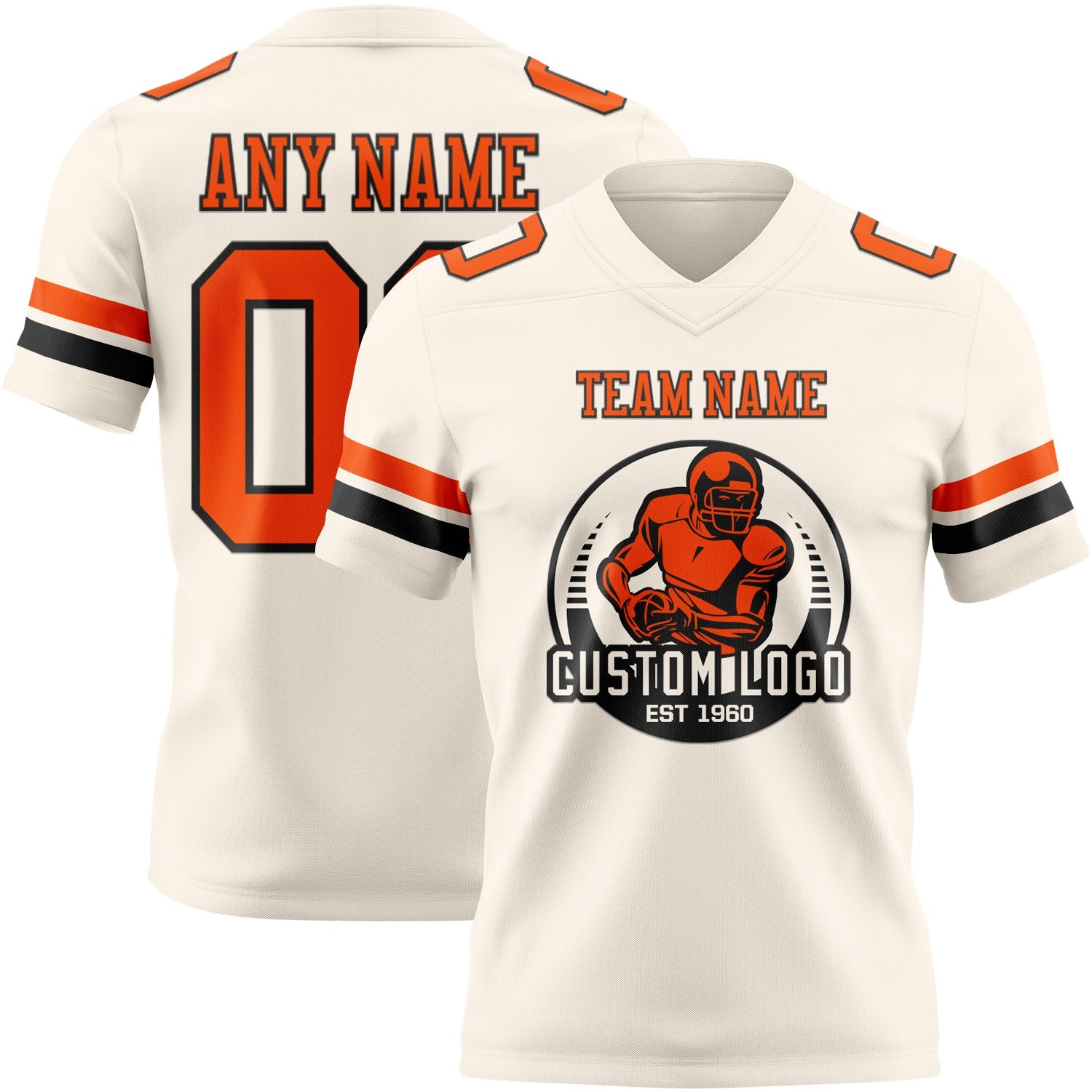 Custom Cream Orange-Black Authentic Football Jersey view 2