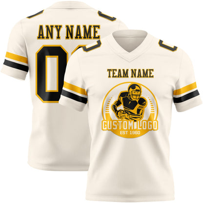 Custom Cream Black-Gold Authentic Football Jersey view 2