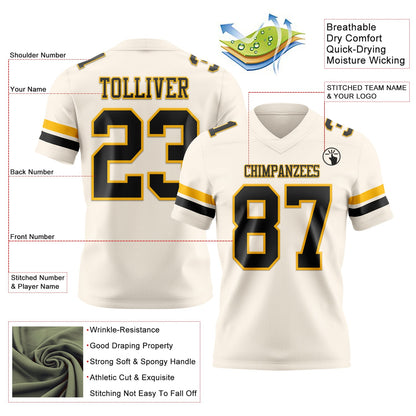 Custom Cream Black-Gold Authentic Football Jersey view 3