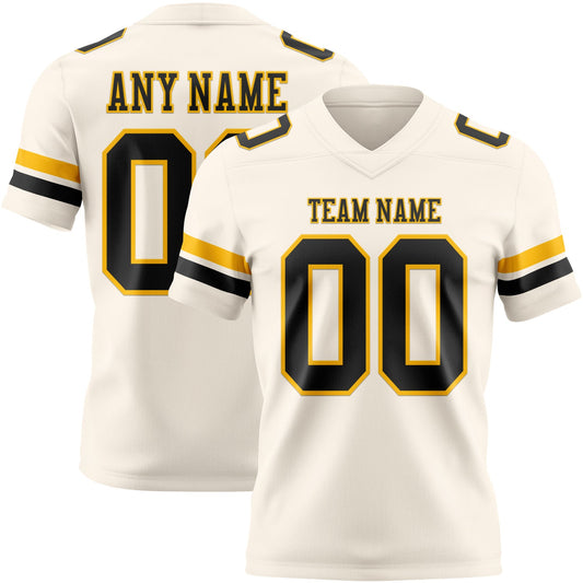 Custom Cream Black-Gold Authentic Football Jersey - Main View