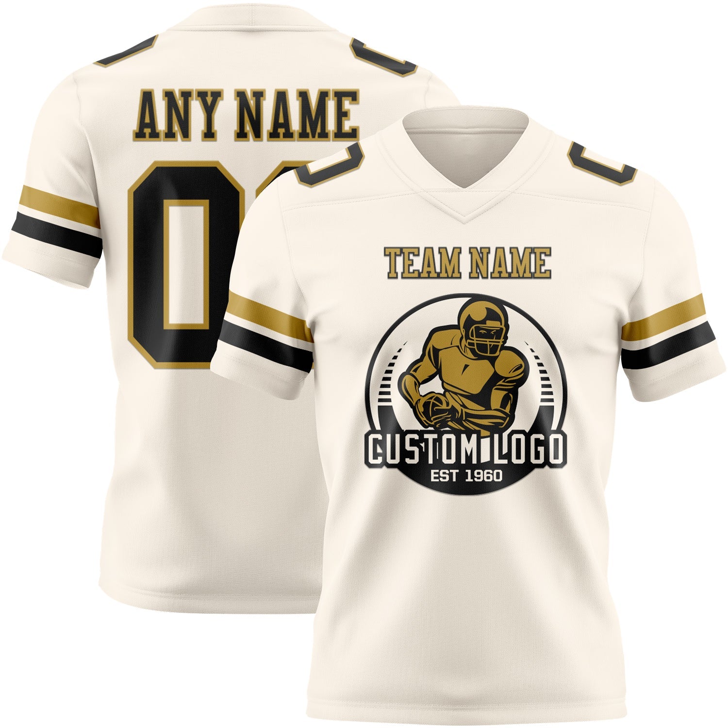 Custom Cream Black-Old Gold Authentic Football Jersey view 2